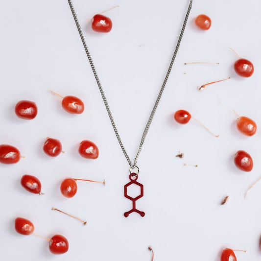 Cherry molecule necklaces hand-dyed in 6 colours